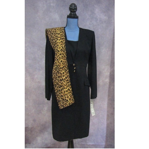 Studio I Dresses & Skirts - NEW Studio I Black Coat Dress & Animal Print Scarf